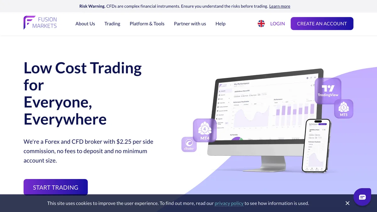 Fusion Markets homepage