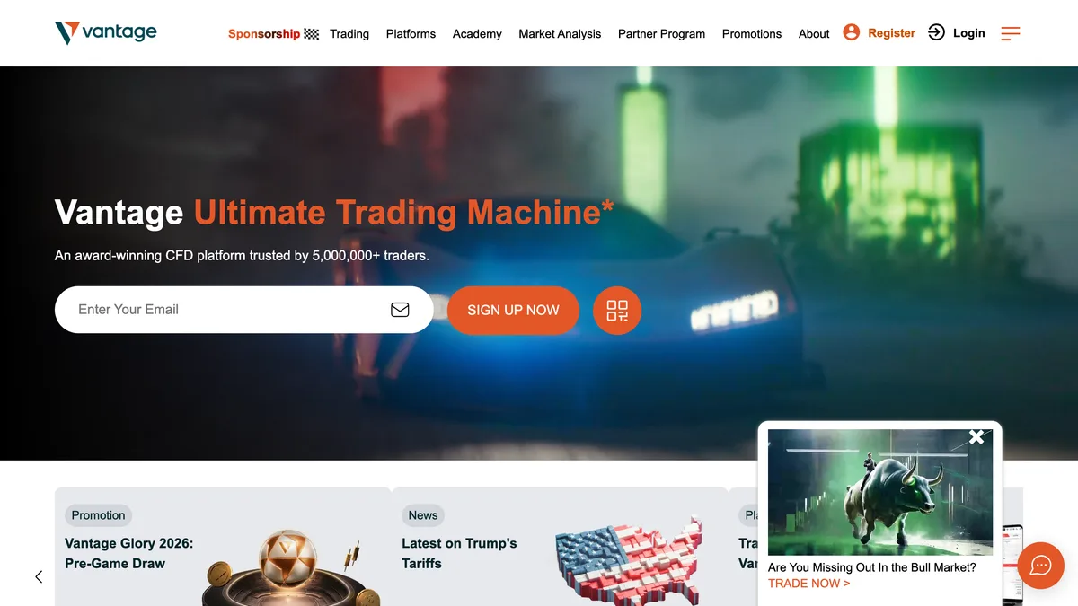 Vantage Markets homepage